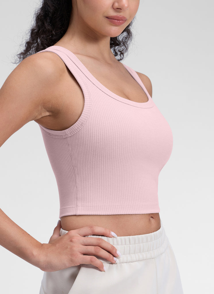 CRZ YOGA Women Longline U Neck Medium Impact Ribbed Sports Bras Granita Pink