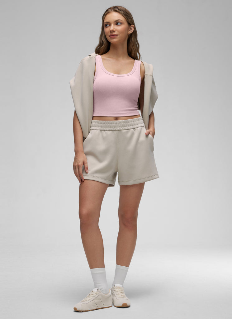 CRZ YOGA Women Longline U Neck Medium Impact Ribbed Sports Bras Granita Pink