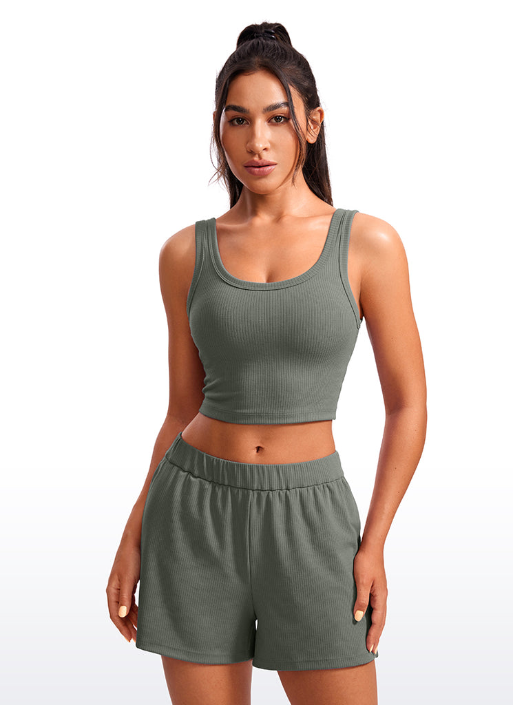 CRZ YOGA Women Longline U Neck Medium Impact Ribbed Sports Bras Black