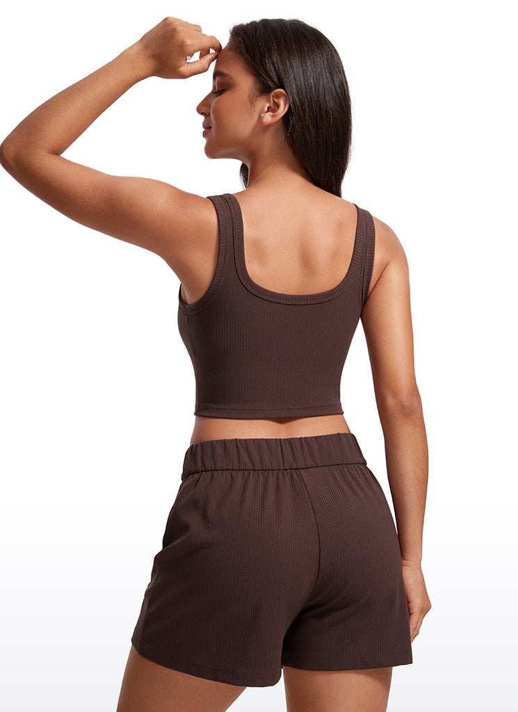 CRZ YOGA Women Longline U Neck Medium Impact Ribbed Sports Bras Grey Sage