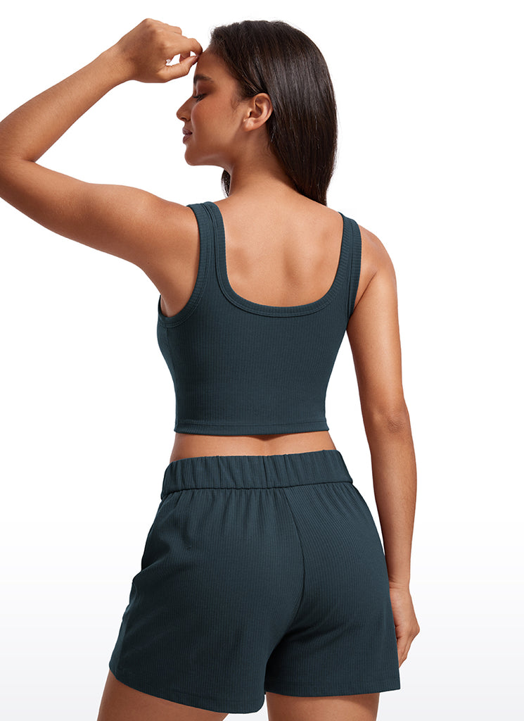 CRZ YOGA Women Longline U Neck Medium Impact Ribbed Sports Bras Grey Sage