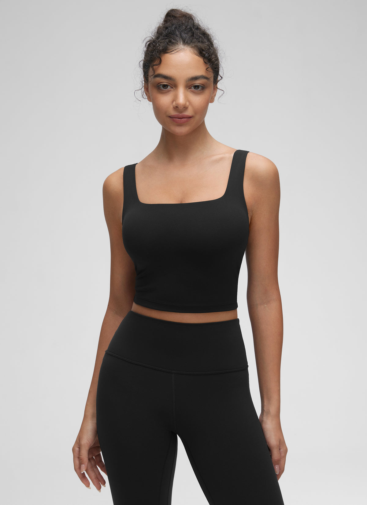 CRZ YOGA Women's Yoga Low Impact Butterluxe Longline Bra Square Neck Black @model_info:Anano