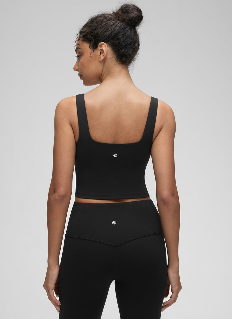 CRZ YOGA Women's Yoga Low Impact Butterluxe Longline Bra Square Neck Black