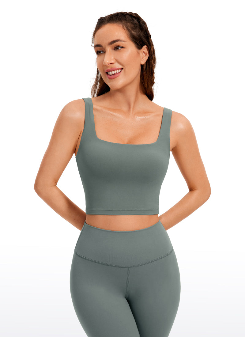 CRZ YOGA Women's Yoga Low Impact Butterluxe Longline Bra Square Neck Grey Sage @model_info:D
