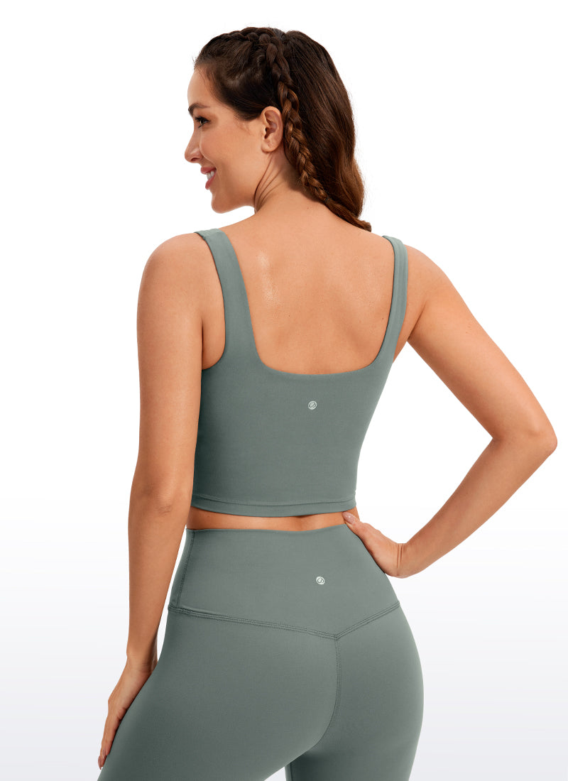 CRZ YOGA Women's Yoga Low Impact Butterluxe Longline Bra Square Neck Grey Sage @model_info:D