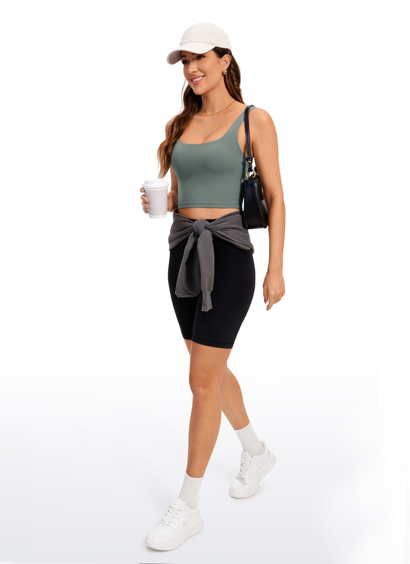 CRZ YOGA Women's Yoga Low Impact Butterluxe Longline Bra Square Neck Grey Sage @model_info:D