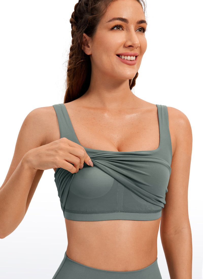 CRZ YOGA Women's Yoga Low Impact Butterluxe Longline Bra Square Neck Grey Sage @model_info:D