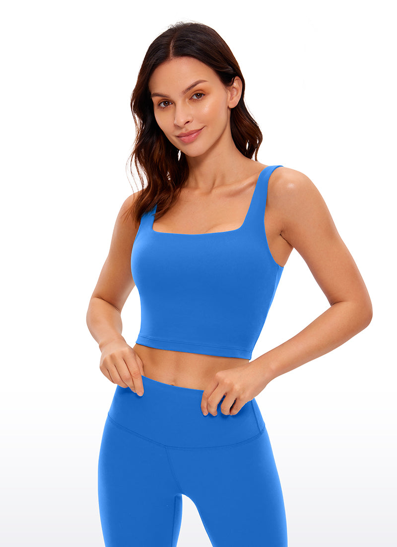 CRZ YOGA Women's Yoga Low Impact Butterluxe Longline Bra Square Neck Sparkle Blue @model_info:BOJ