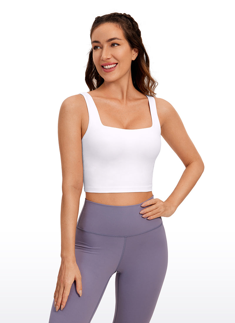 CRZ YOGA Women's Yoga Low Impact Butterluxe Longline Bra Square Neck White @model_info:D