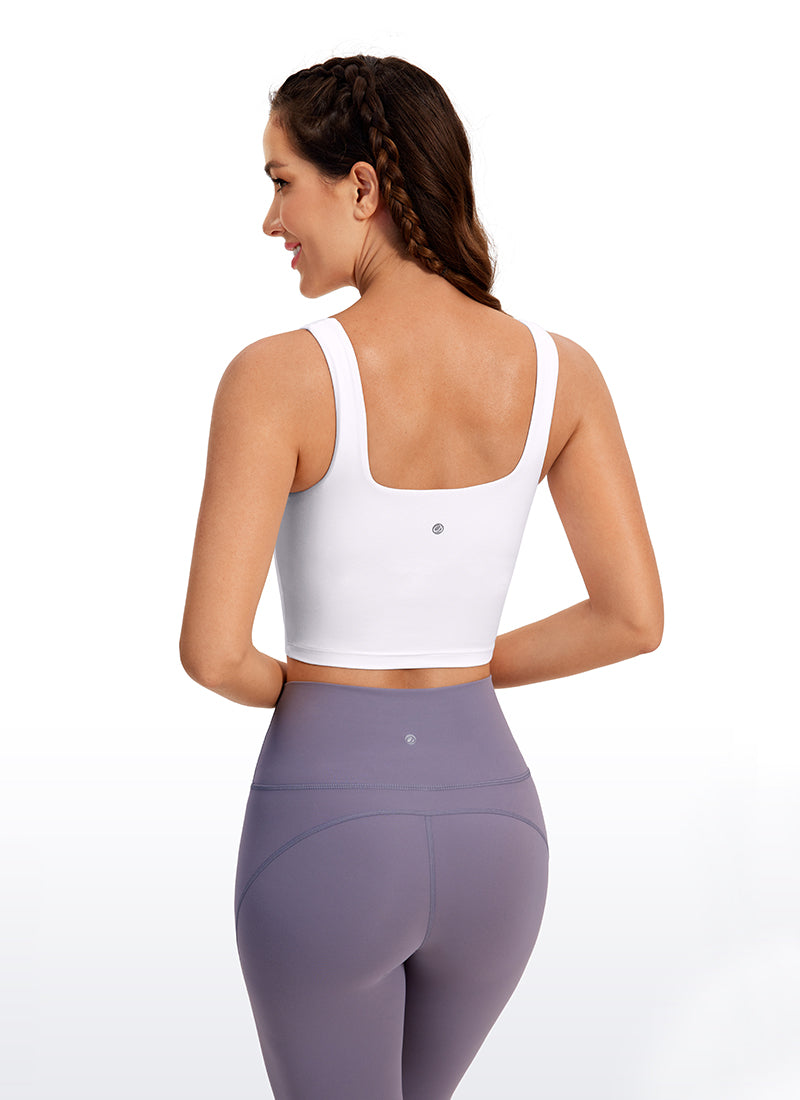 CRZ YOGA Women's Yoga Low Impact Butterluxe Longline Bra Square Neck White @model_info:D