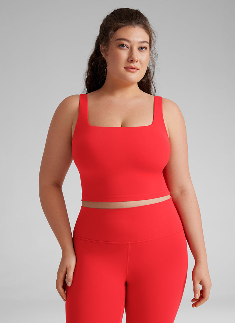 CRZ YOGA Women's Yoga Low Impact Butterluxe Longline Bra Square Neck Deep Red @model_info:Victoria