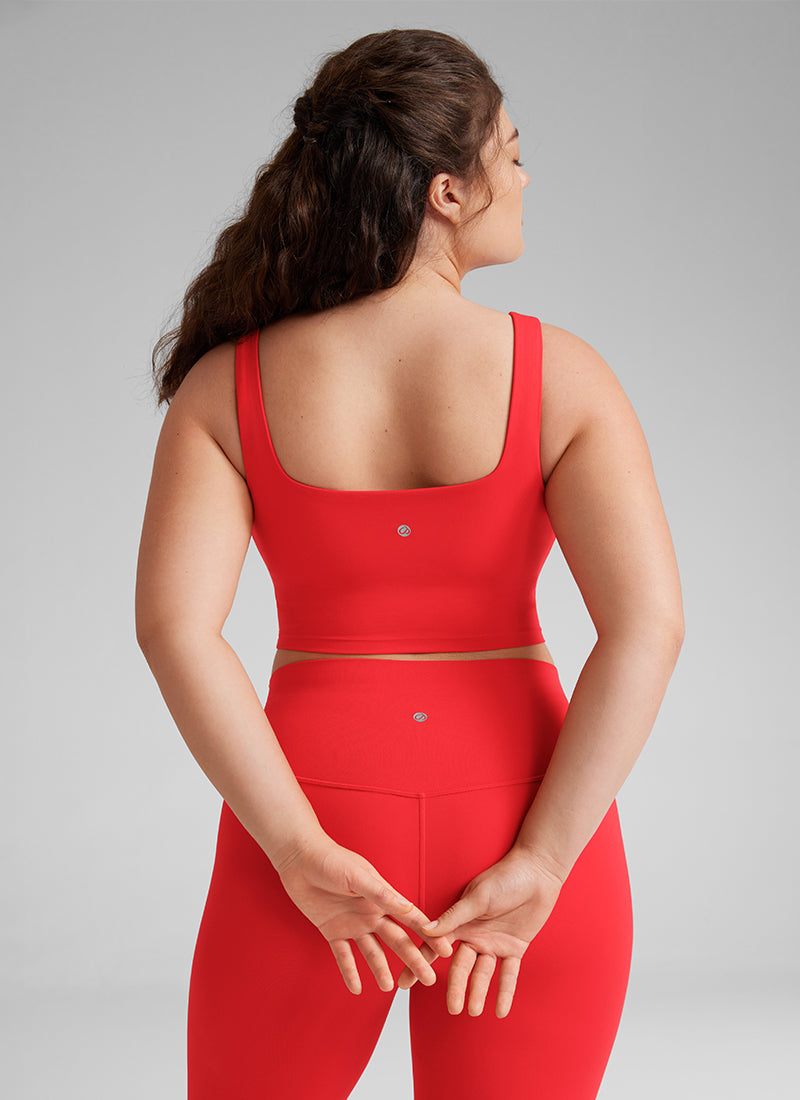 CRZ YOGA Women's Yoga Low Impact Butterluxe Longline Bra Square Neck Deep Red @model_info:Victoria