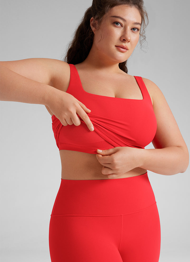 CRZ YOGA Women's Yoga Low Impact Butterluxe Longline Bra Square Neck Deep Red @model_info:Victoria