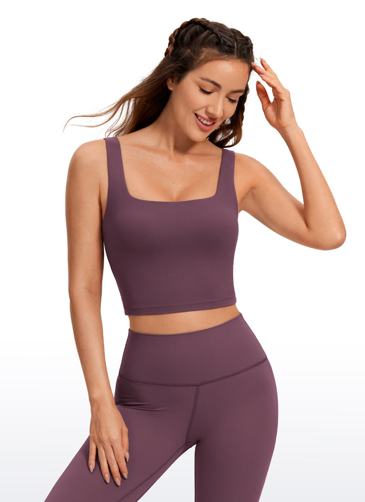 CRZ YOGA Women's Yoga Low Impact Butterluxe Longline Bra Square Neck Mauve