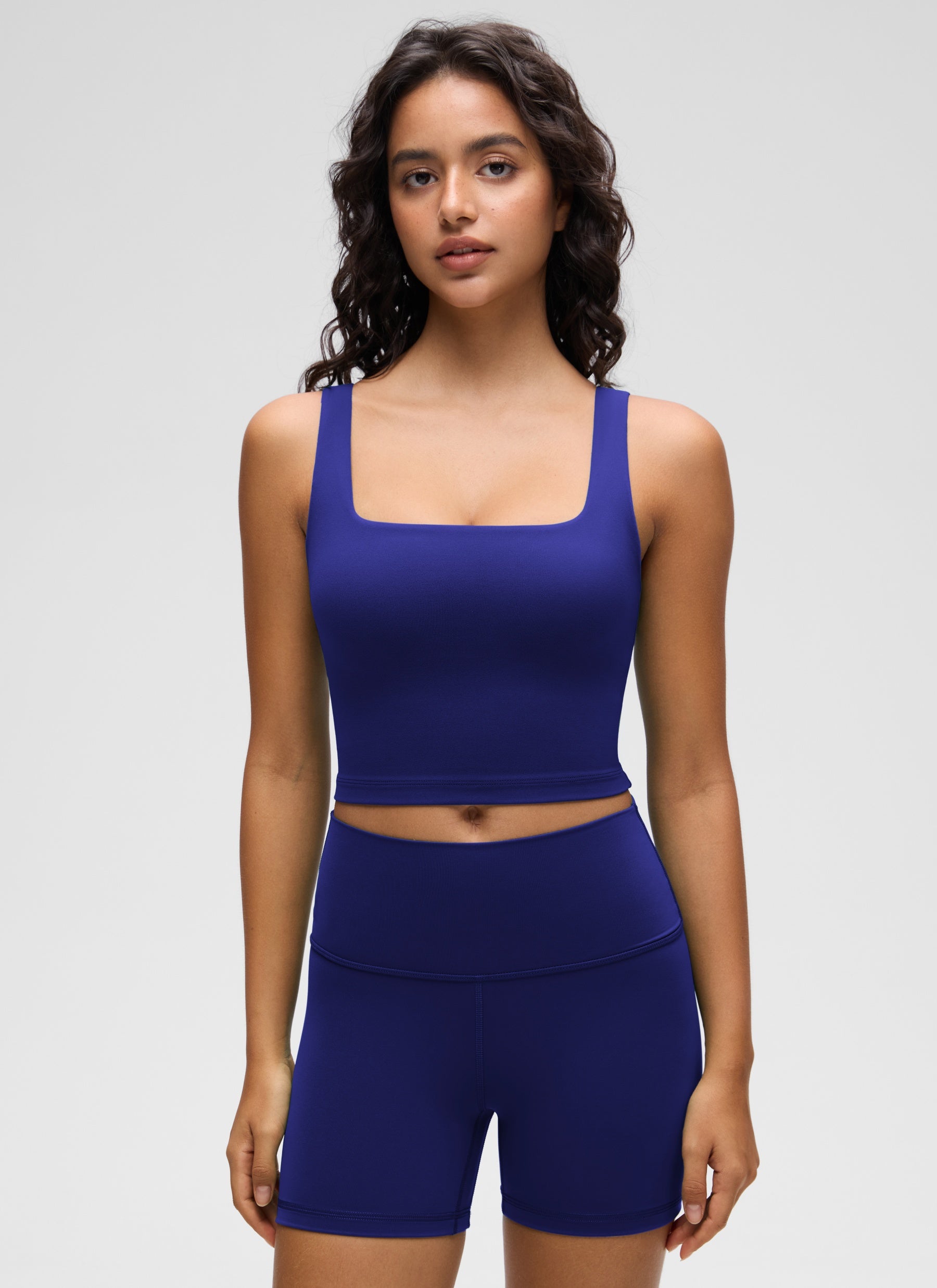 CRZ YOGA Women's Yoga Low Impact Butterluxe Longline Bra Square Neck Larkspur Blue @model_info:Liss