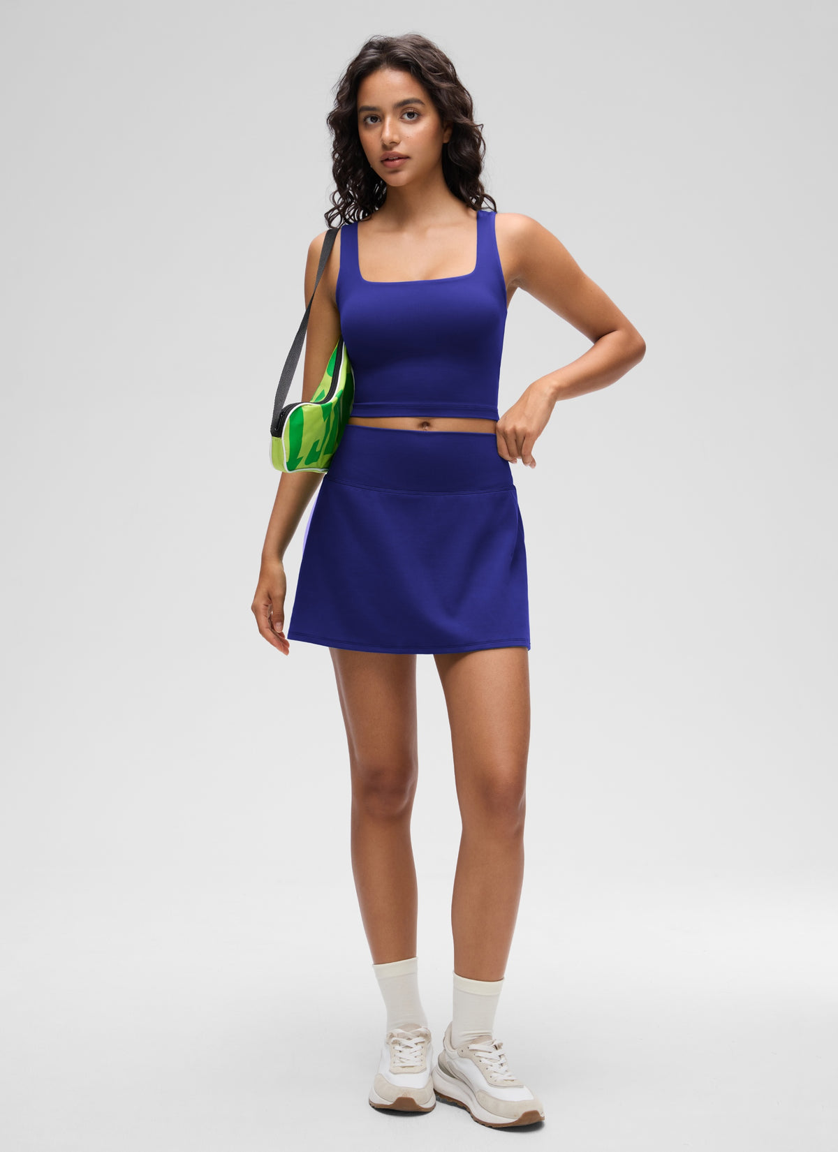 CRZ YOGA Women's Yoga Low Impact Butterluxe Longline Bra Square Neck Larkspur Blue @model_info:Liss