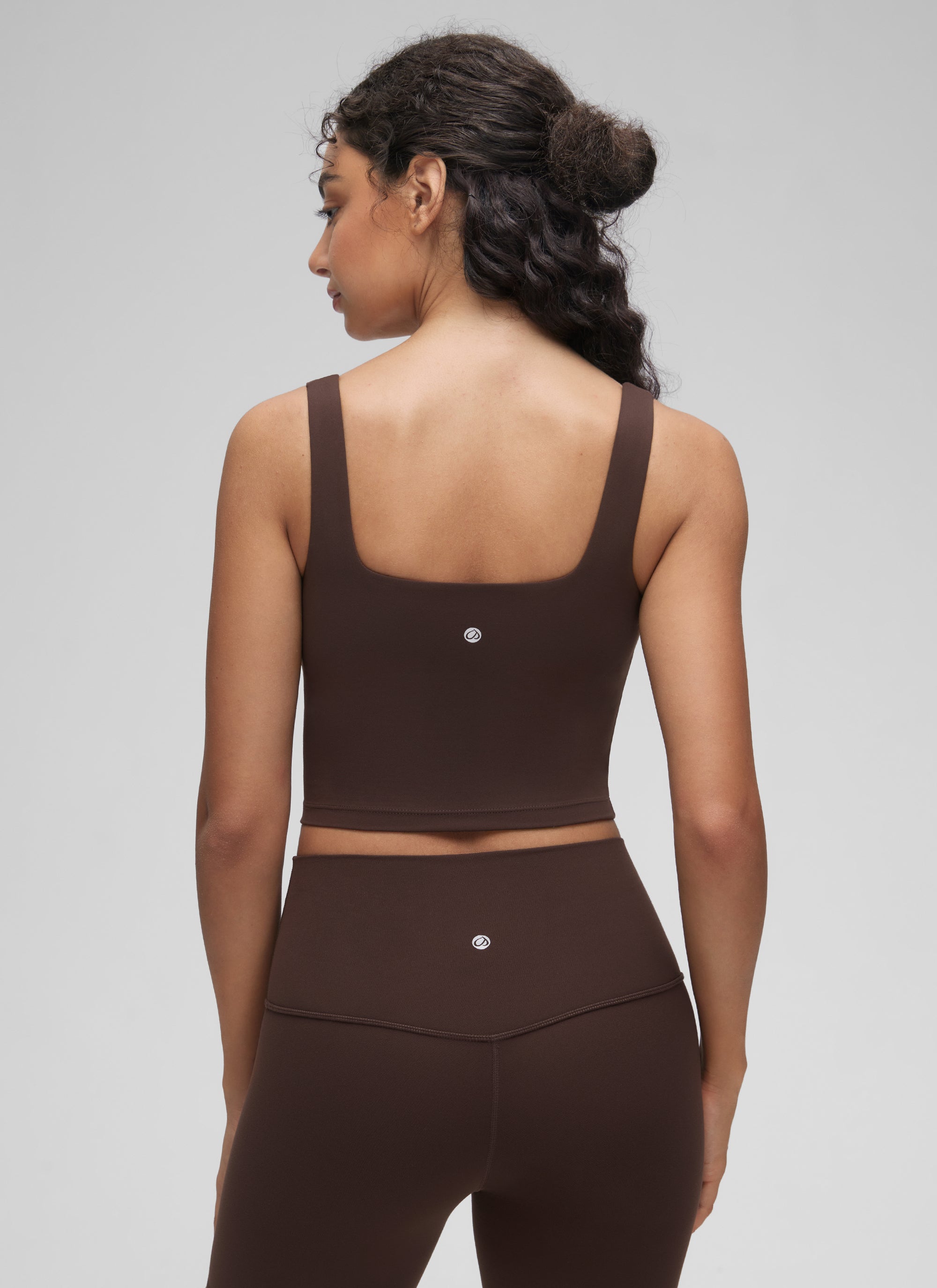 CRZ YOGA Women's Yoga Low Impact Butterluxe Longline Bra Square Neck Hot Fudge Brown @model_info:Anano