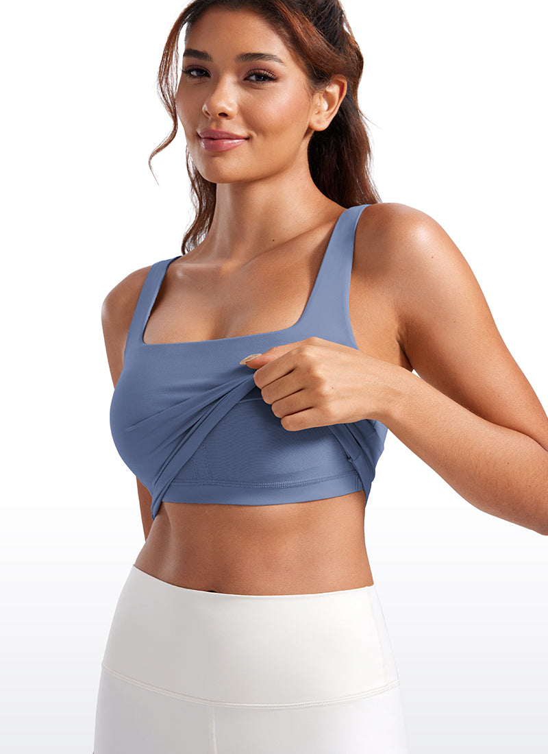 CRZ YOGA Women's Yoga Low Impact Butterluxe Longline Bra Square Neck Oasis Blue @model_info:Sara