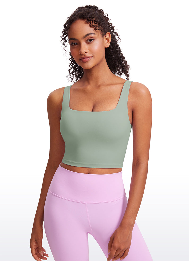 CRZ YOGA Women's Yoga Low Impact Butterluxe Longline Bra Square Neck Green Palm Court @model_info:Lais