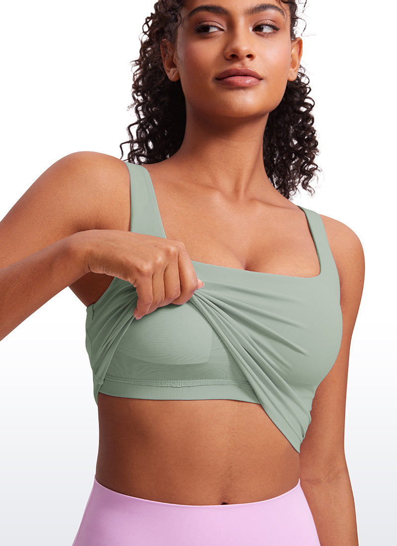 CRZ YOGA Women's Yoga Low Impact Butterluxe Longline Bra Square Neck Green Palm Court @model_info:Lais
