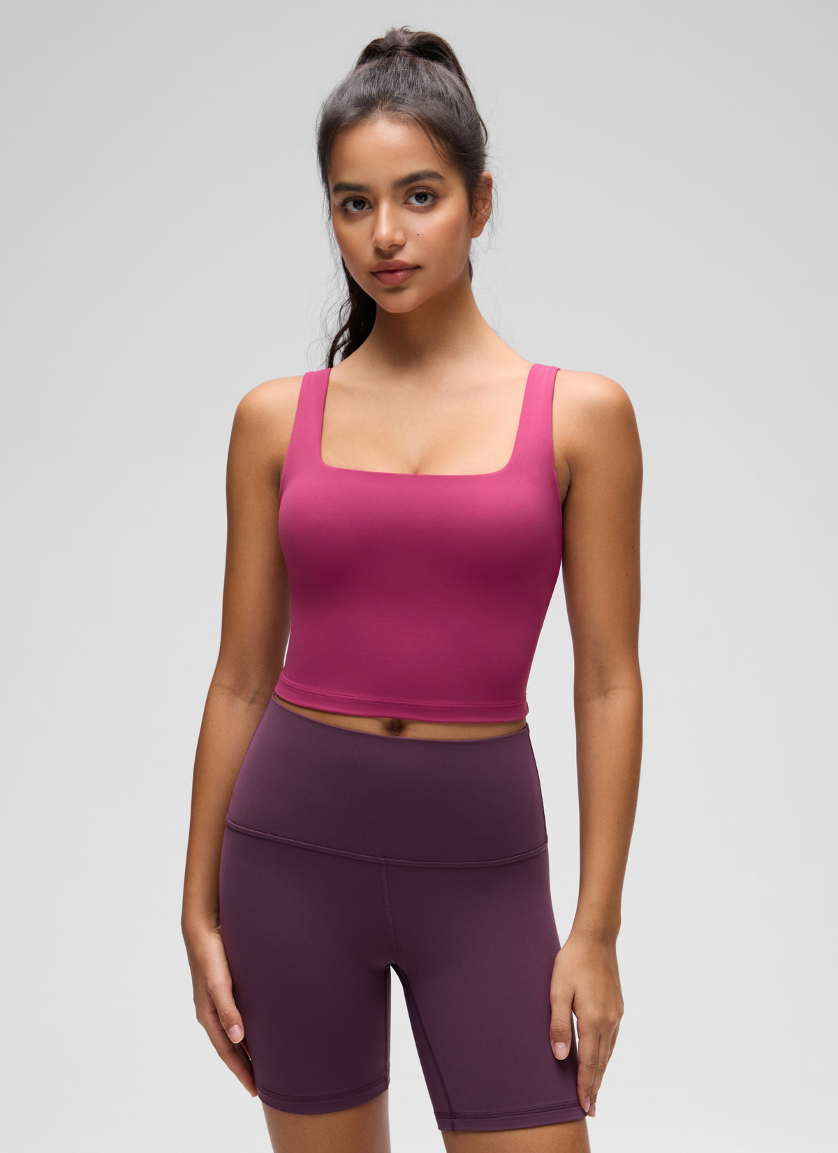 CRZ YOGA Women's Yoga Low Impact Butterluxe Longline Bra Square Neck Washed Mauve @model_info:Liss