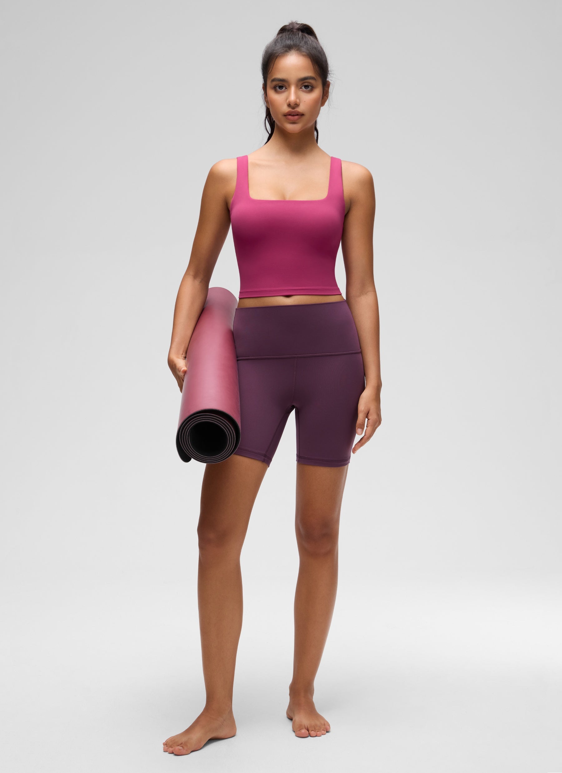 CRZ YOGA Women's Yoga Low Impact Butterluxe Longline Bra Square Neck Washed Mauve @model_info:Liss