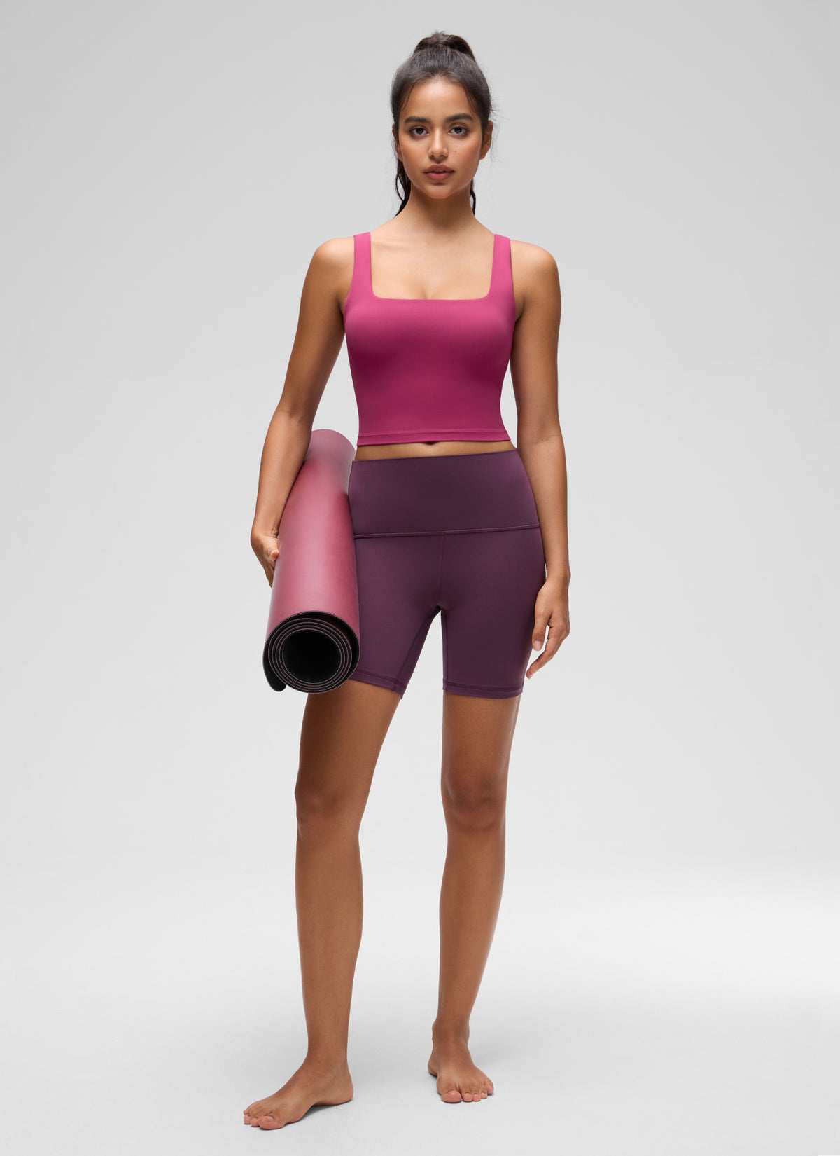 CRZ YOGA Women's Yoga Low Impact Butterluxe Longline Bra Square Neck Washed Mauve @model_info:Liss