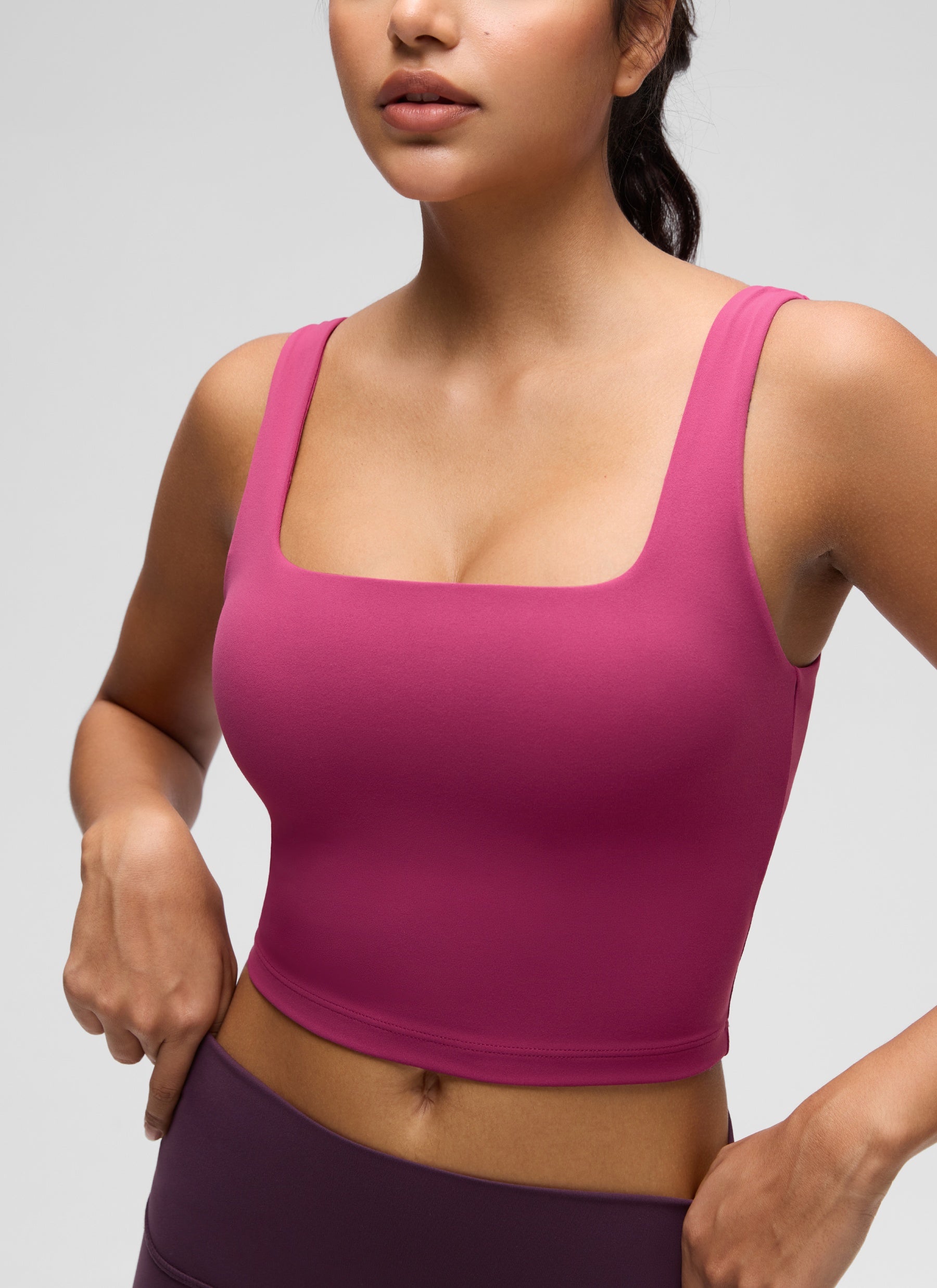 CRZ YOGA Women's Yoga Low Impact Butterluxe Longline Bra Square Neck Washed Mauve @model_info:Liss