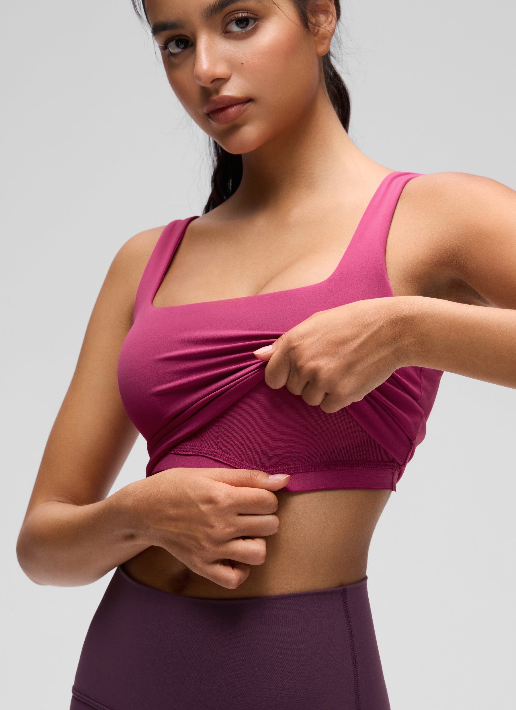 CRZ YOGA Women's Yoga Low Impact Butterluxe Longline Bra Square Neck Washed Mauve @model_info:Liss