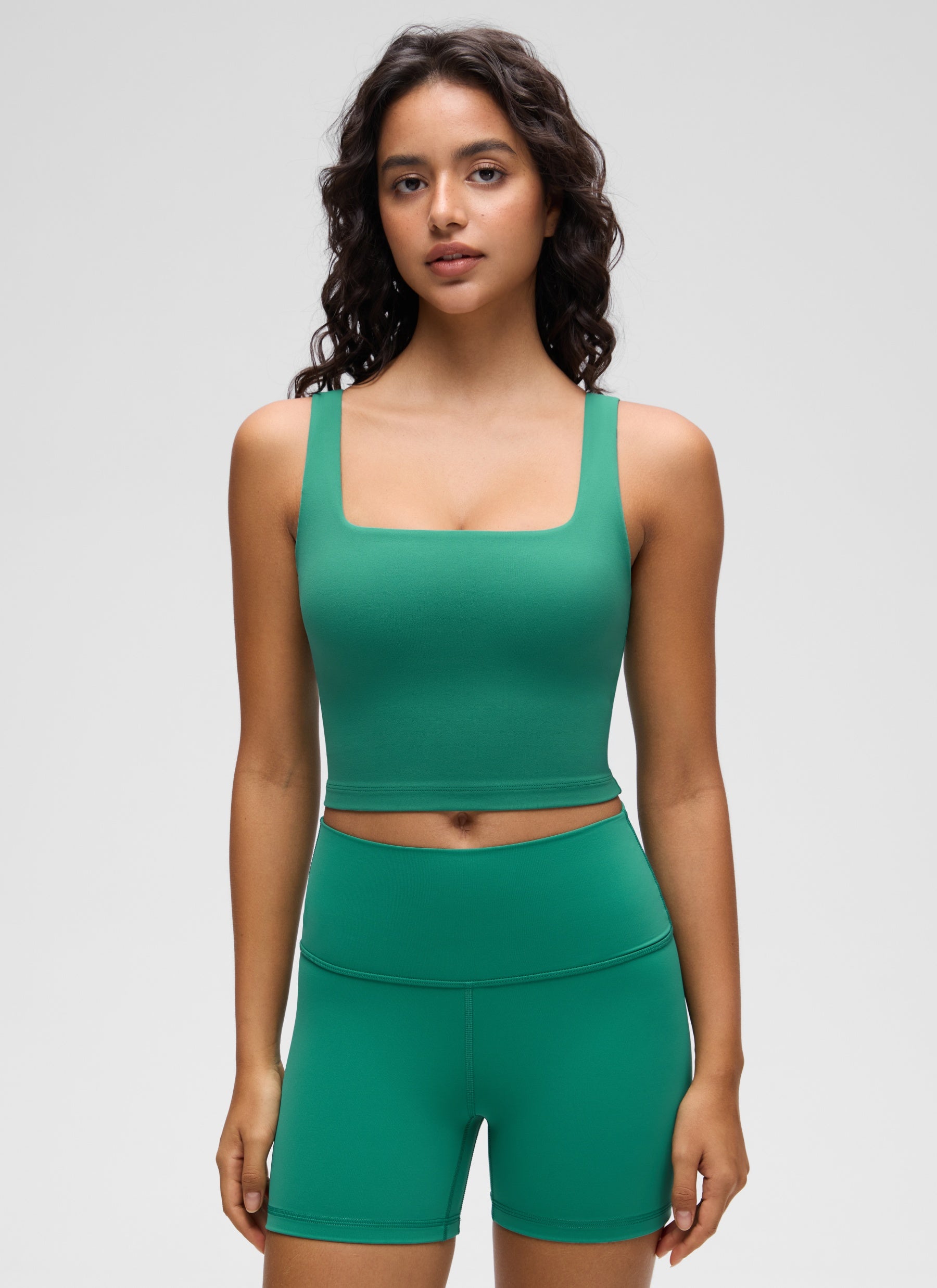 CRZ YOGA Women's Yoga Low Impact Butterluxe Longline Bra Square Neck Cascadia Green @model_info:Liss