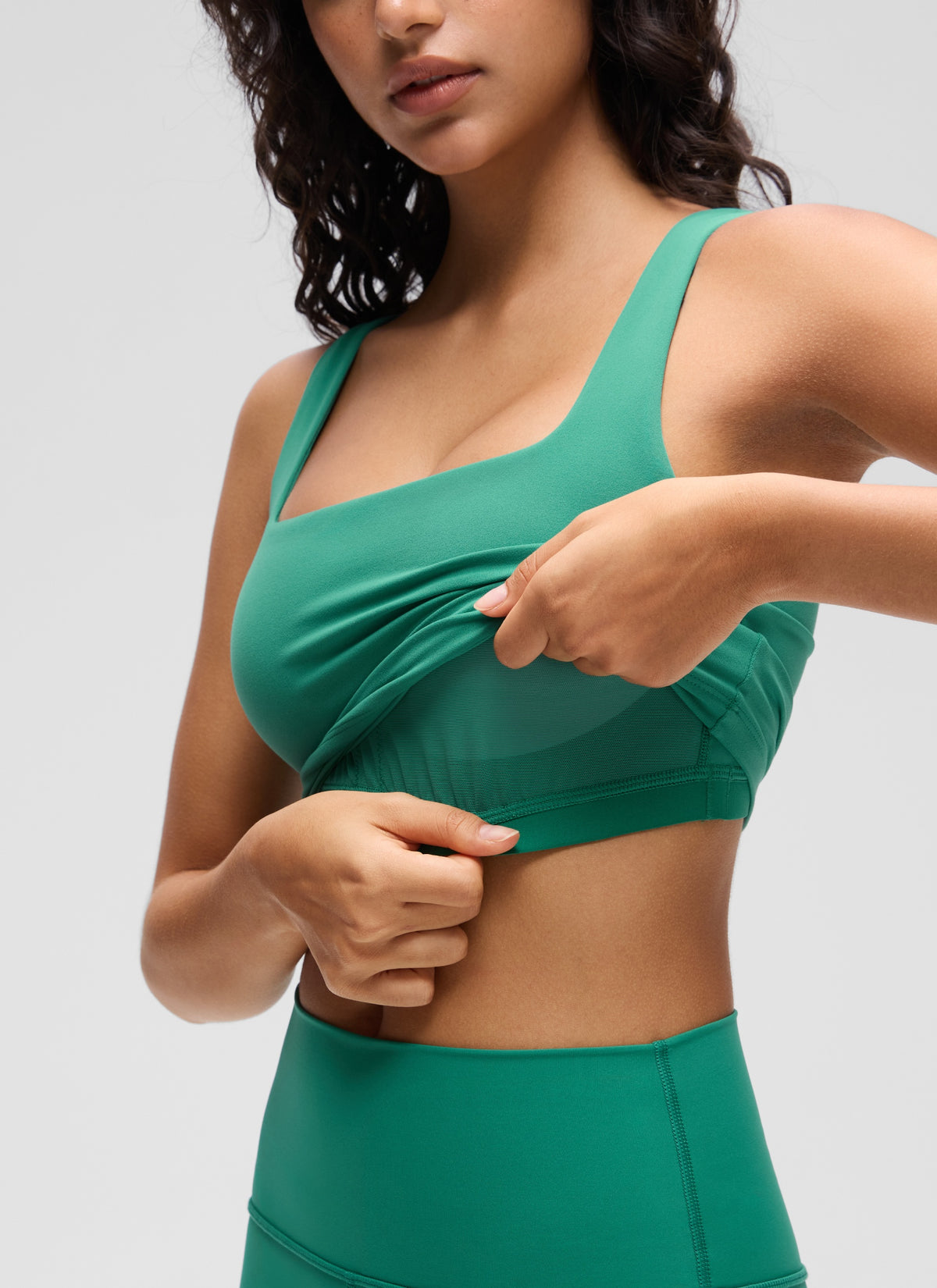 CRZ YOGA Women's Yoga Low Impact Butterluxe Longline Bra Square Neck Cascadia Green @model_info:Liss
