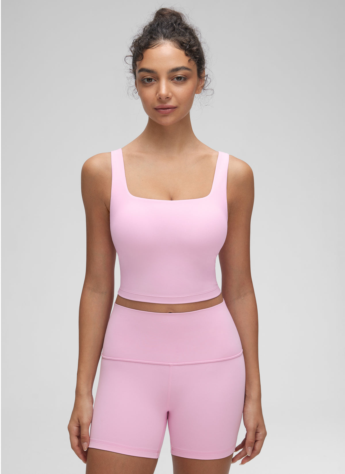 CRZ YOGA Women's Yoga Low Impact Butterluxe Longline Bra Square Neck Vita Pink @model_info:Anano