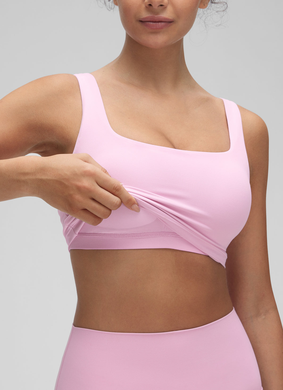 CRZ YOGA Women's Yoga Low Impact Butterluxe Longline Bra Square Neck Vita Pink @model_info:Anano