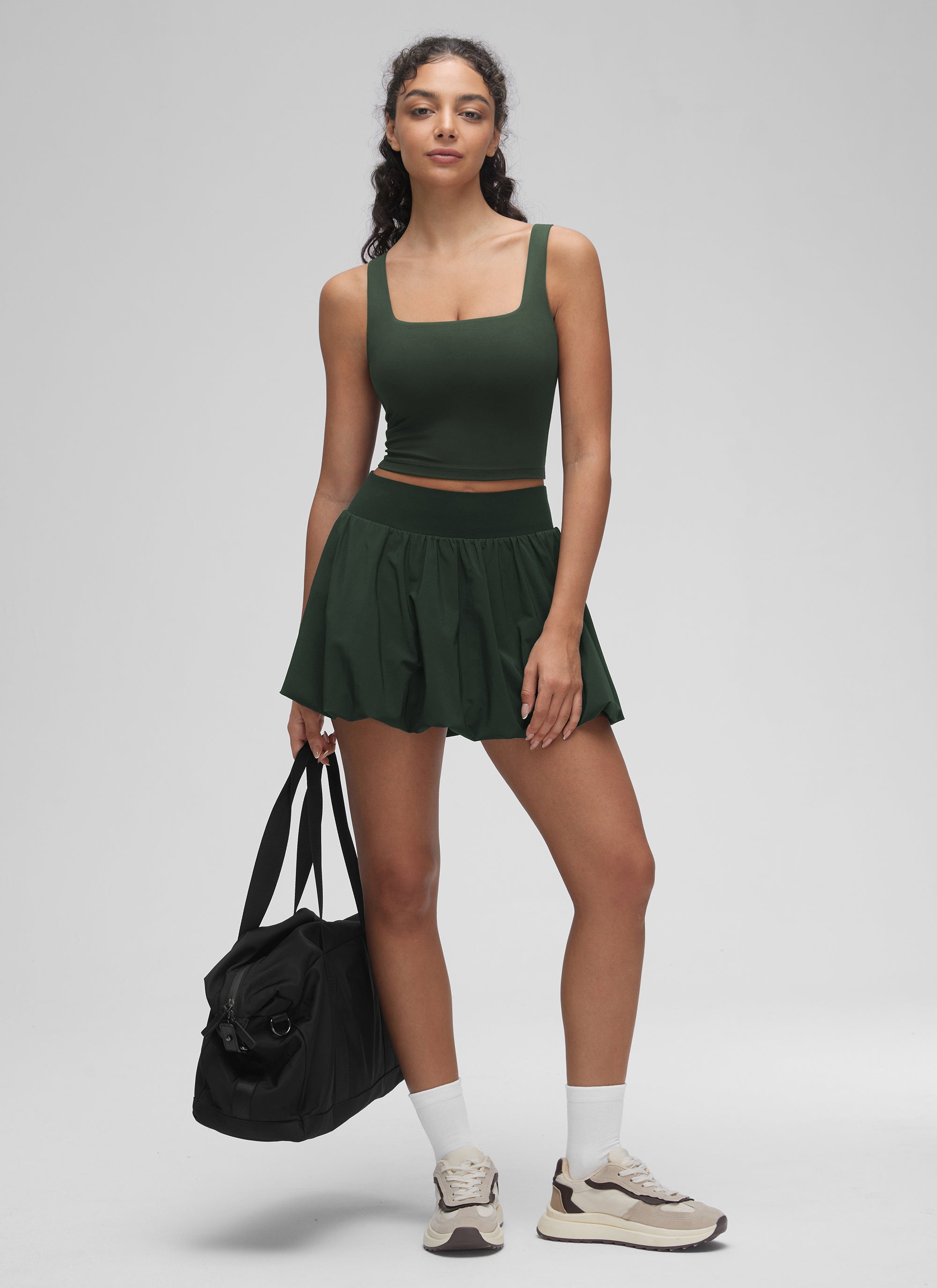 CRZ YOGA Women's Yoga Low Impact Butterluxe Longline Bra Square Neck Legend Green @model_info:Anano