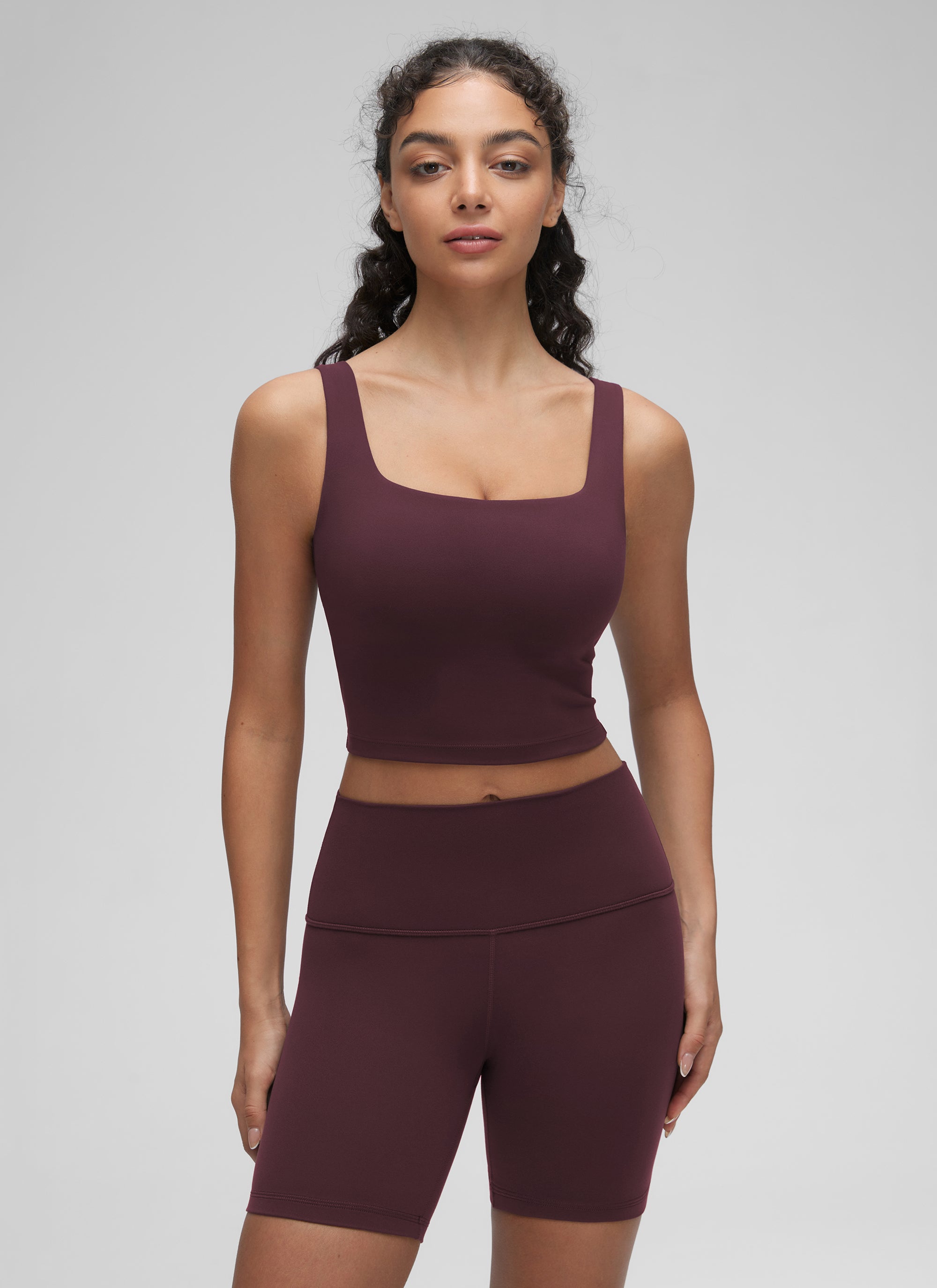 CRZ YOGA Women's Yoga Low Impact Butterluxe Longline Bra Square Neck Ripe Plum @model_info:Anano