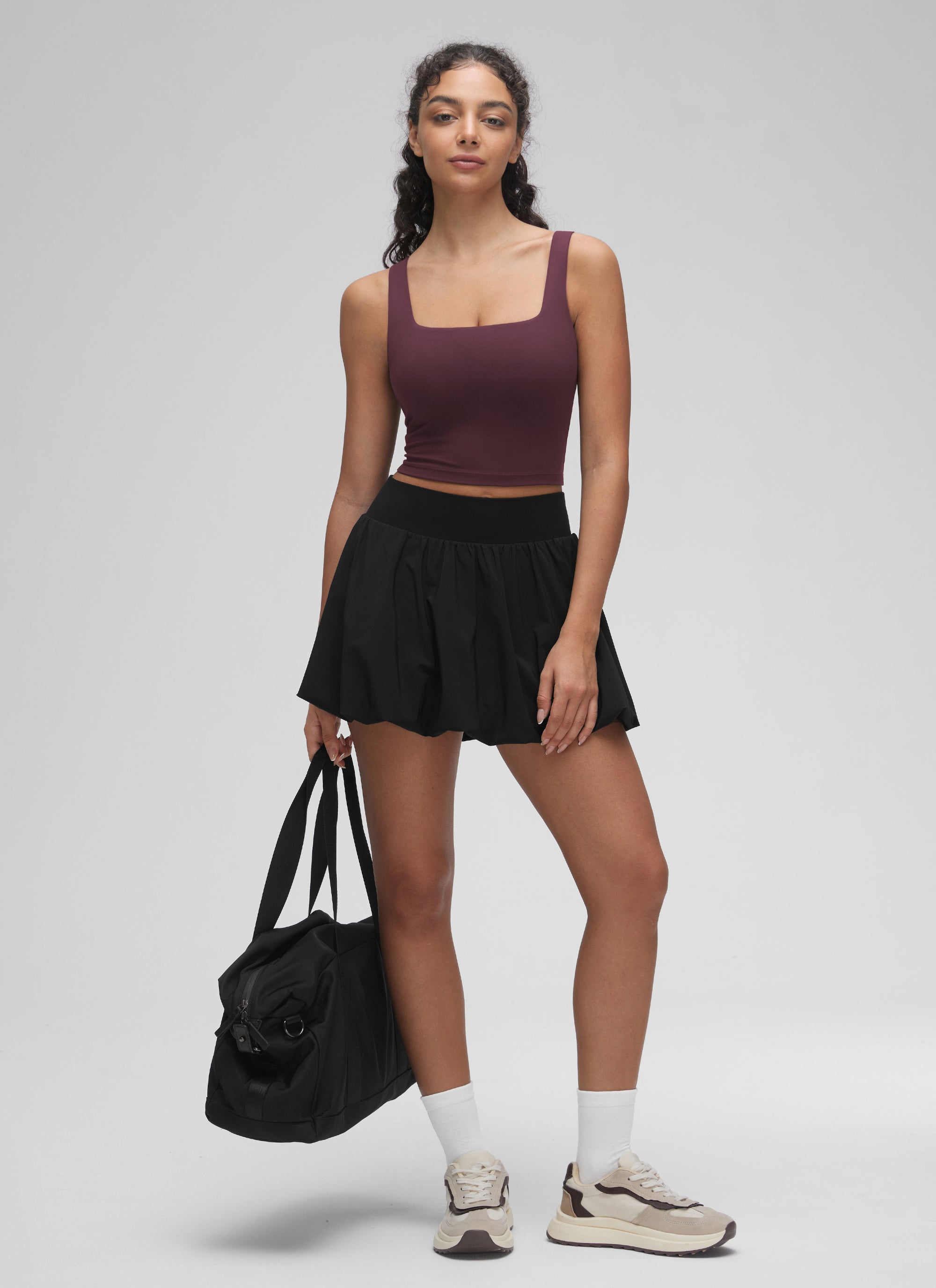 CRZ YOGA Women's Yoga Low Impact Butterluxe Longline Bra Square Neck Ripe Plum @model_info:Anano