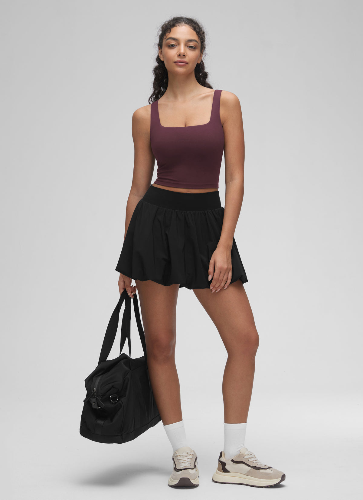 CRZ YOGA Women's Yoga Low Impact Butterluxe Longline Bra Square Neck Ripe Plum @model_info:Anano