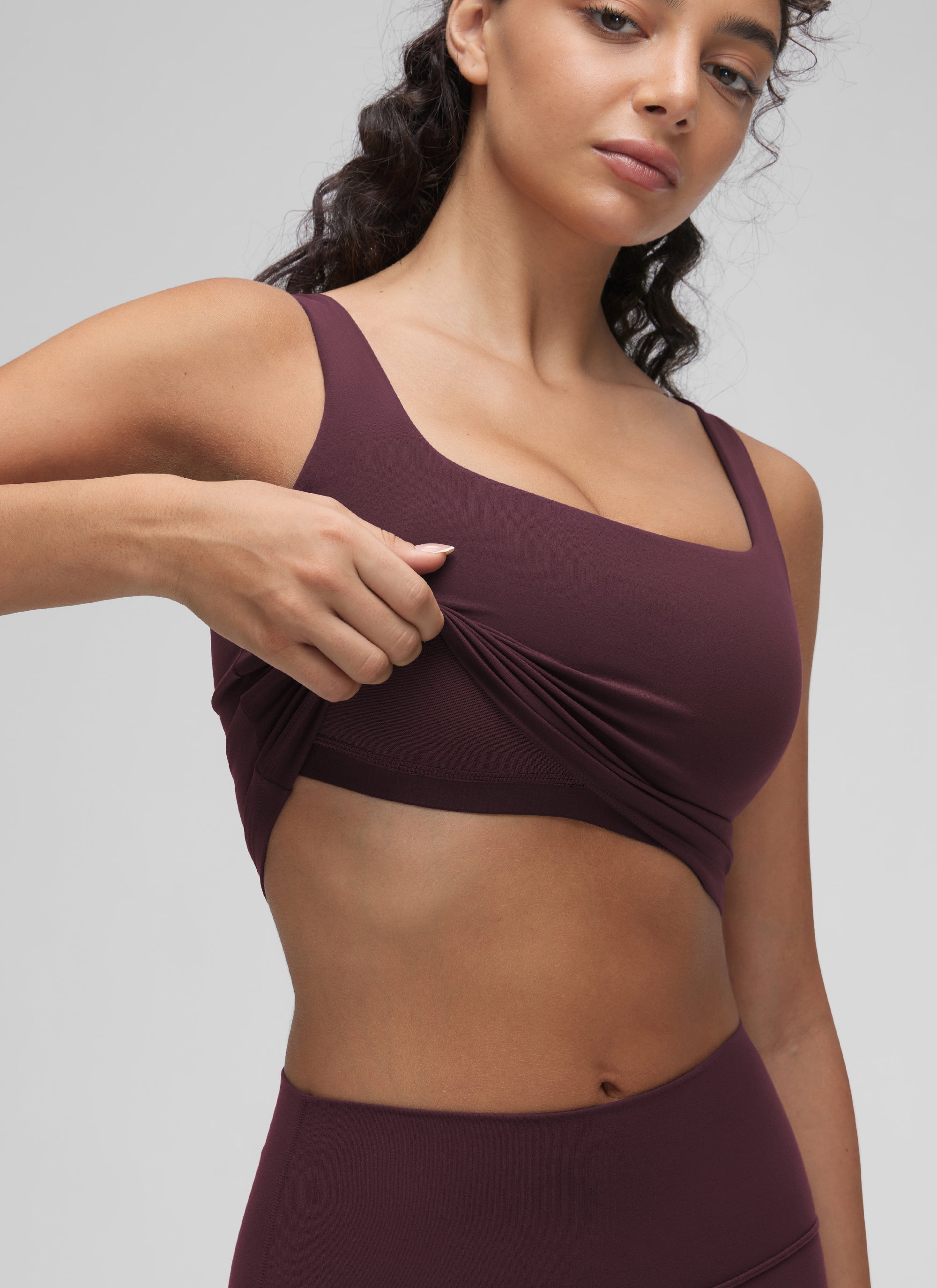 CRZ YOGA Women's Yoga Low Impact Butterluxe Longline Bra Square Neck Ripe Plum @model_info:Anano