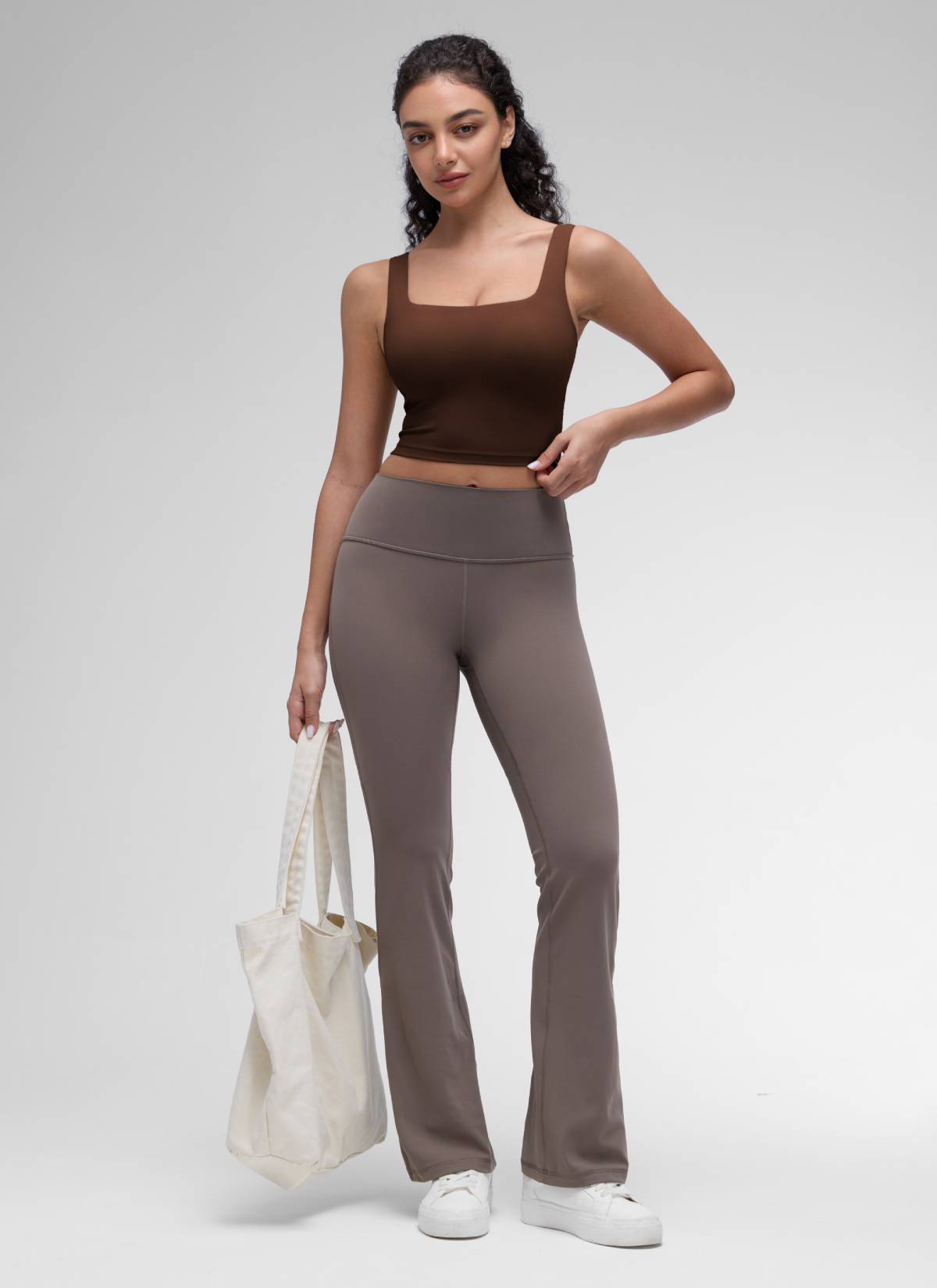 CRZ YOGA Women's Yoga Low Impact Butterluxe Longline Bra Square Neck Lava Brown @model_info:Anano