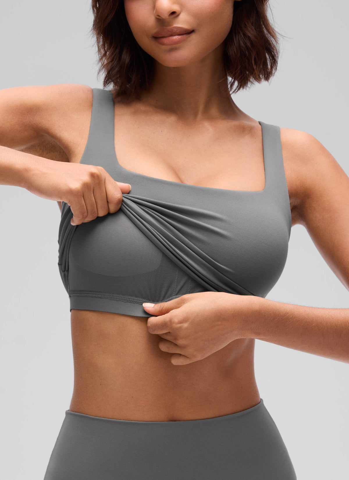 CRZ YOGA Women's Yoga Low Impact Butterluxe Longline Bra Square Neck Ash Grey @model_info:Tati