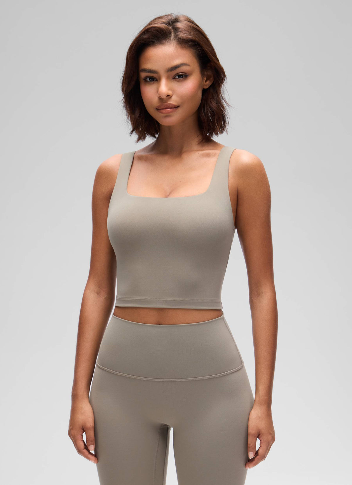 CRZ YOGA Women's Yoga Low Impact Butterluxe Longline Bra Square Neck Warm Ash Grey @model_info:Tati