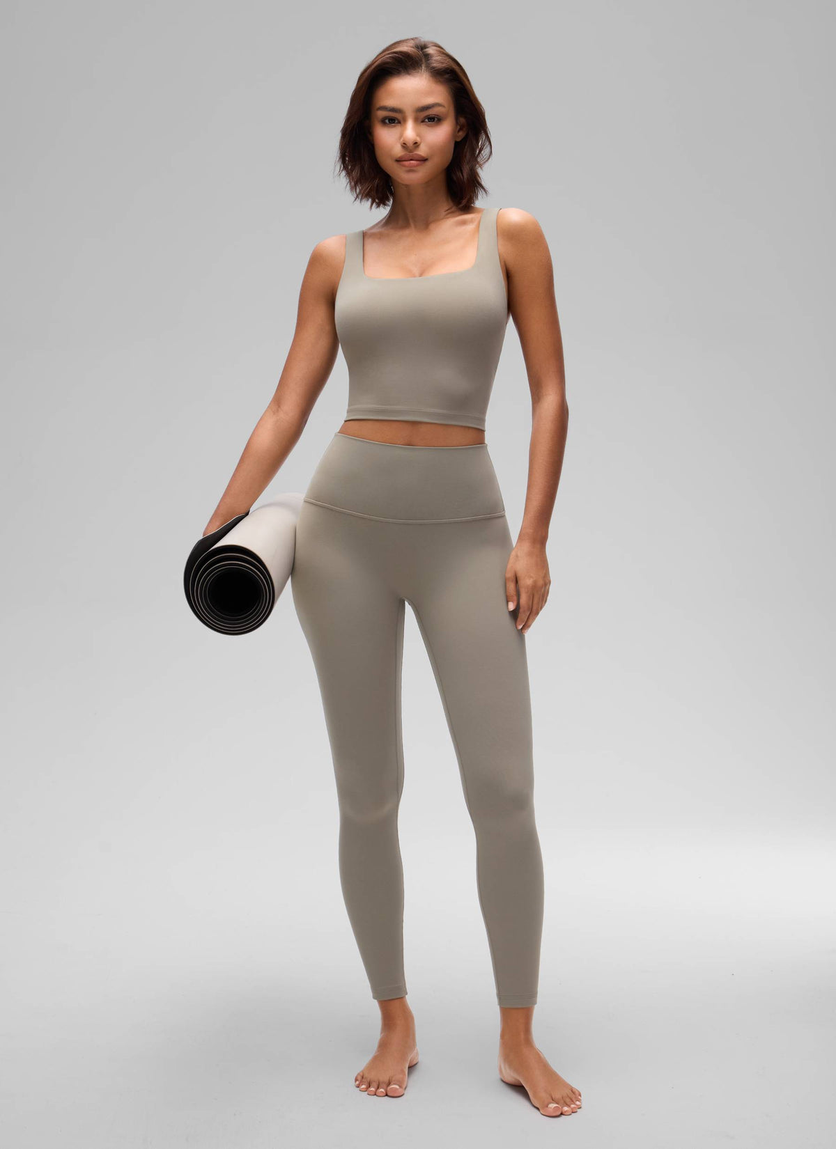 CRZ YOGA Women's Yoga Low Impact Butterluxe Longline Bra Square Neck Warm Ash Grey @model_info:Tati