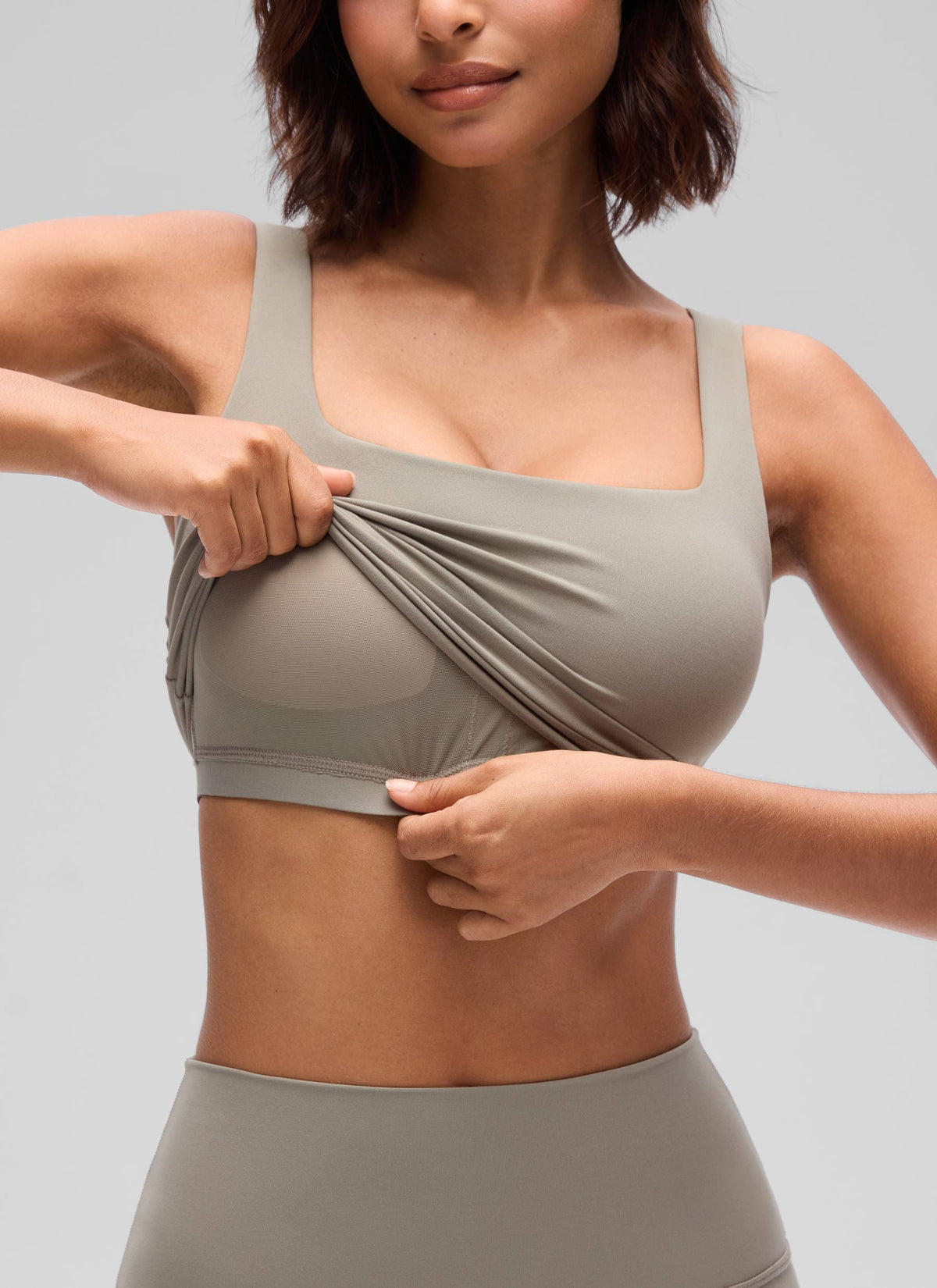 CRZ YOGA Women's Yoga Low Impact Butterluxe Longline Bra Square Neck Warm Ash Grey @model_info:Tati