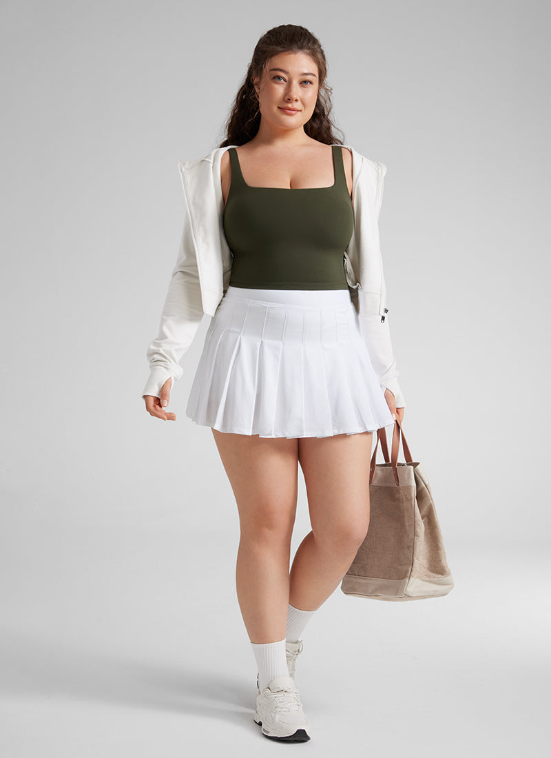 CRZ YOGA Women's Yoga Low Impact Butterluxe Longline Bra Square Neck Olive Green @model_info:Victoria