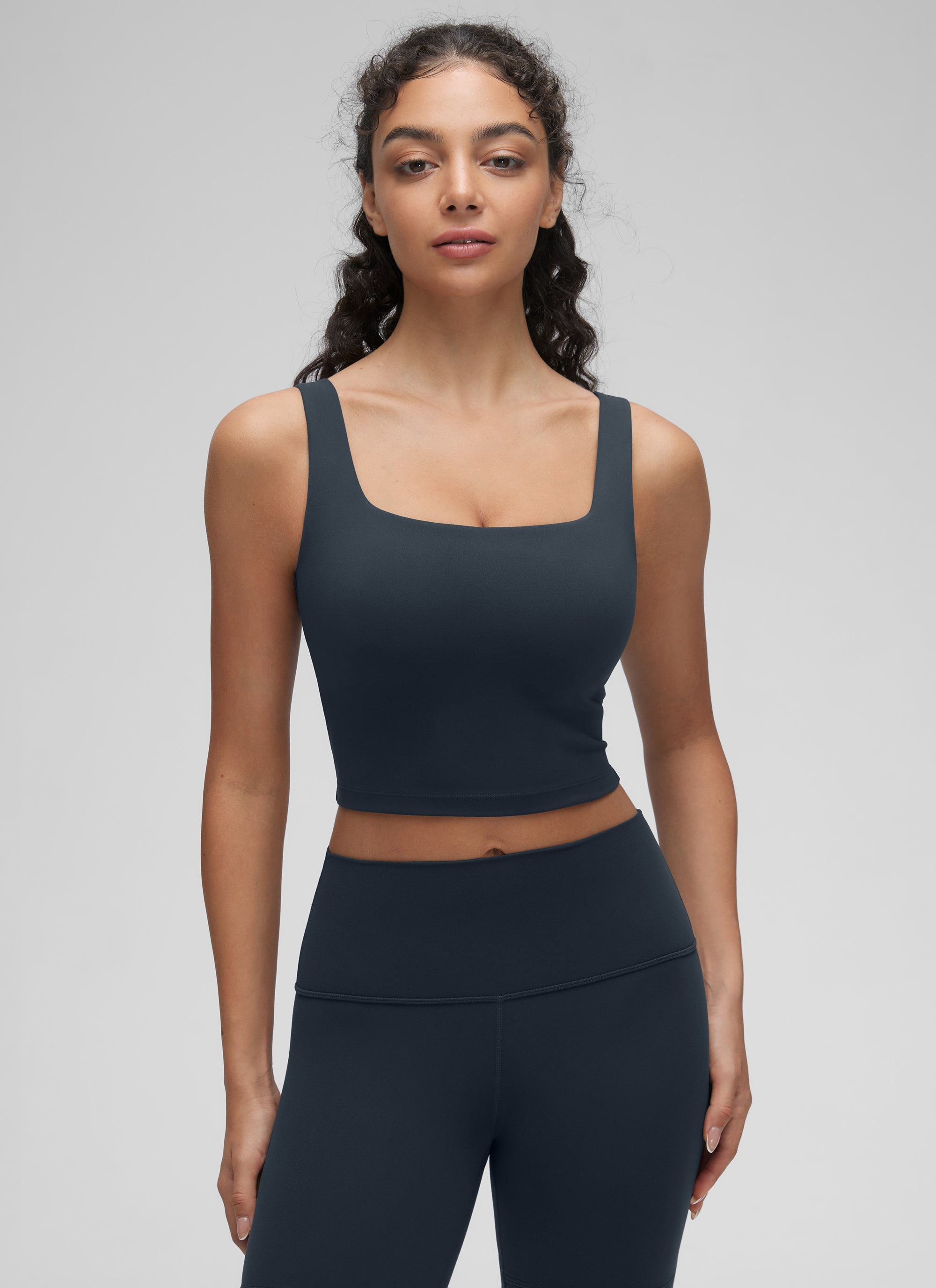 CRZ YOGA Women's Yoga Low Impact Butterluxe Longline Bra Square Neck True Navy @model_info:Anano