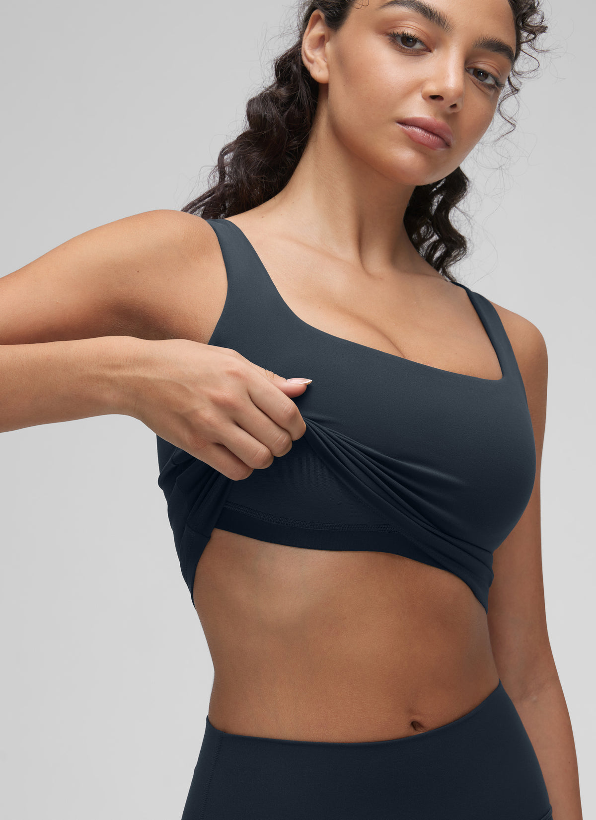 CRZ YOGA Women's Yoga Low Impact Butterluxe Longline Bra Square Neck True Navy @model_info:Anano