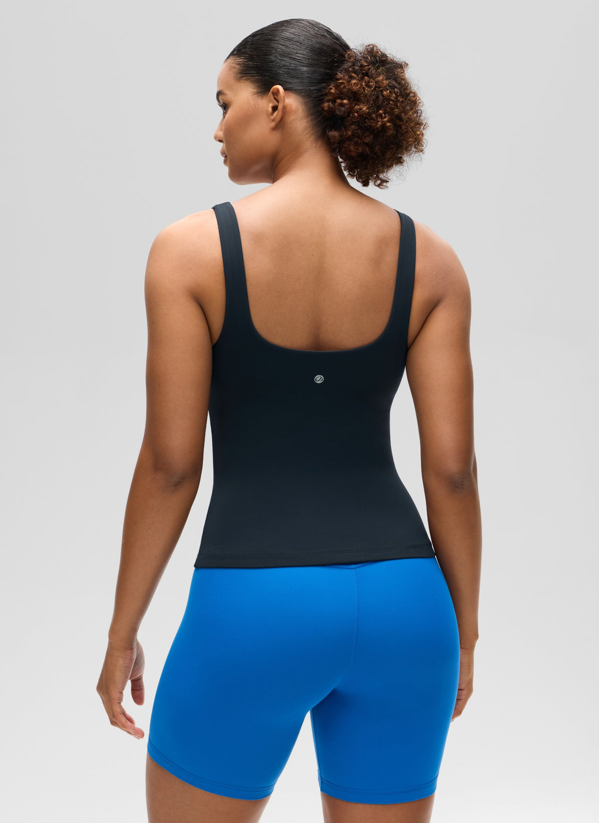CRZ YOGA Women's SlimFit Tops Butterluxe Built-in Bra U Neck Tanks True Navy @model_info:Barbara