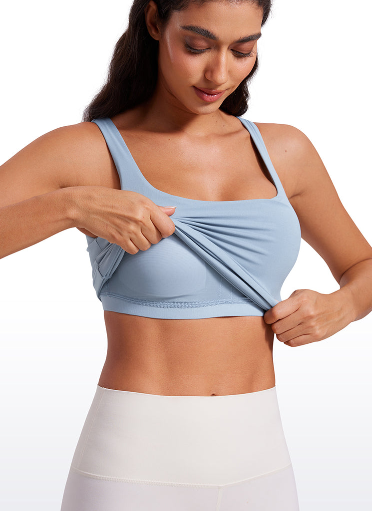 CRZ YOGA Women's SlimFit Tops Butterluxe Built-in Bra U Neck Tanks Sparkle Blue