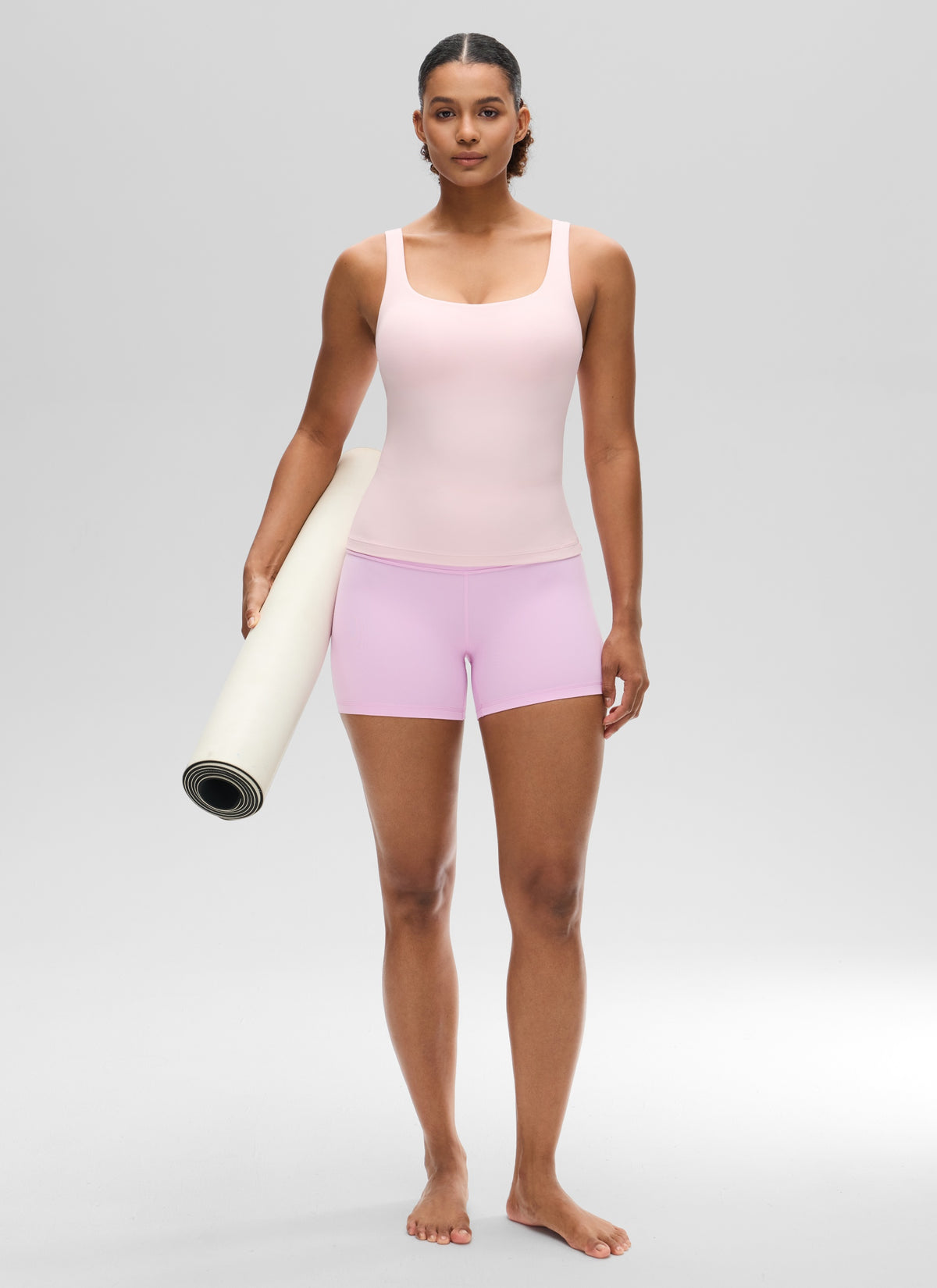 CRZ YOGA Women's SlimFit Tops Butterluxe Built-in Bra U Neck Tanks Strawberry Pink @model_info:Barbara