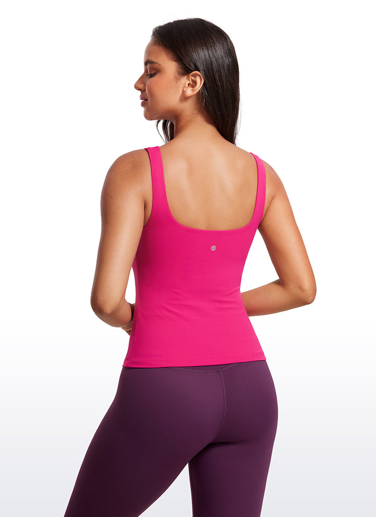 CRZ YOGA Women's SlimFit Tops Butterluxe Built-in Bra U Neck Tanks White